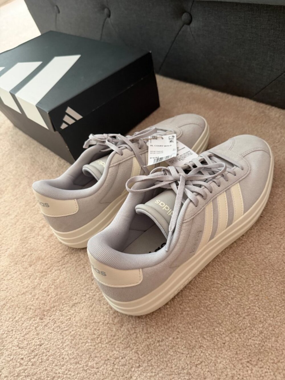 New Women's Adidas, Grey and White, Platform VL Court Bold Shoes, US Size 11